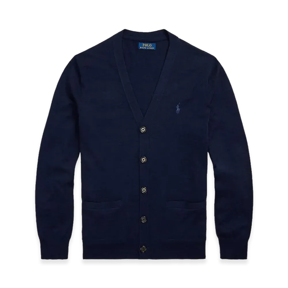Polo Ralph Lauren Slim Fit Washable Wool V-Neck Cardigan "Hunter Navy"