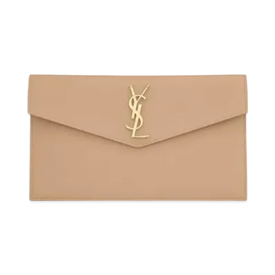 Saint Laurent Uptown Pouch In Grain De Poudre Embossed Leather "Dark Beige"