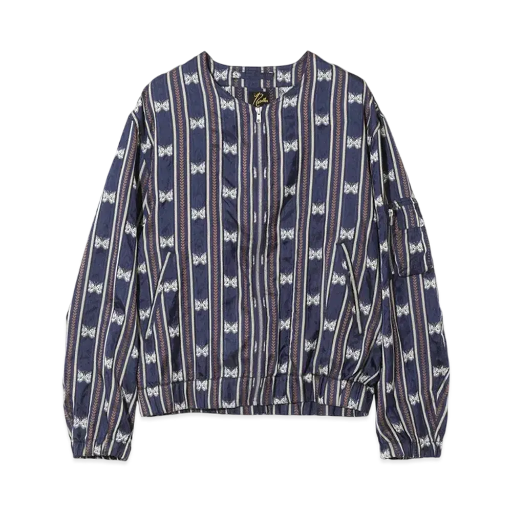 NEEDLES Line Crew Jacket - Papillon Stripe Jacquard. "Navy"