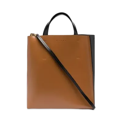 Marni Brown And Black Calf Leather Small Museo Tote Bag "Orange"