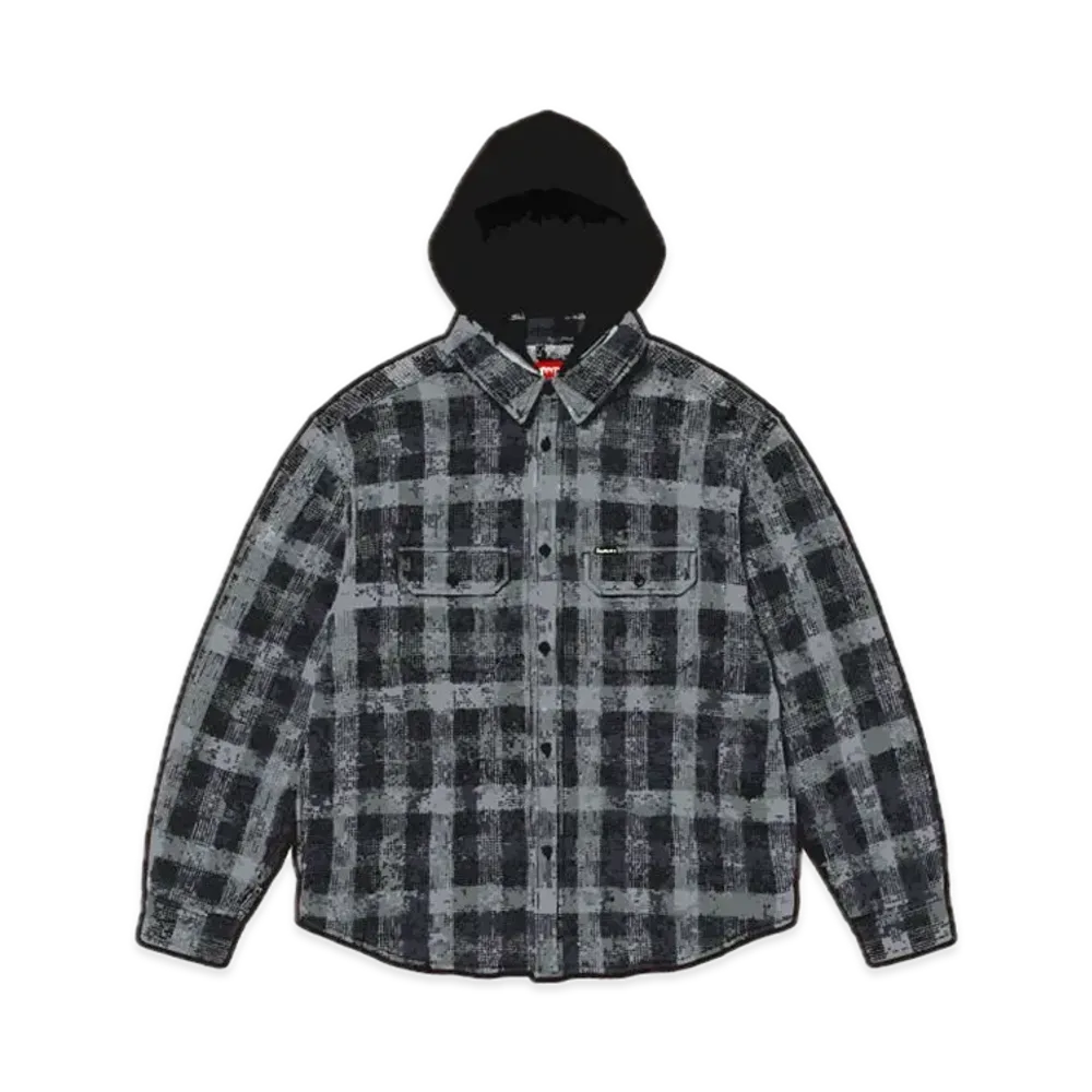 Supreme Waffle Plaid Hooded Shirt "Black"