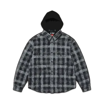 Supreme Waffle Plaid Hooded Shirt "Black"