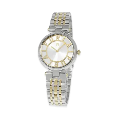 FURLA Women's Genesia Quartz 2-Hand Arch Logo Watch "Silver/Yellow Gold"