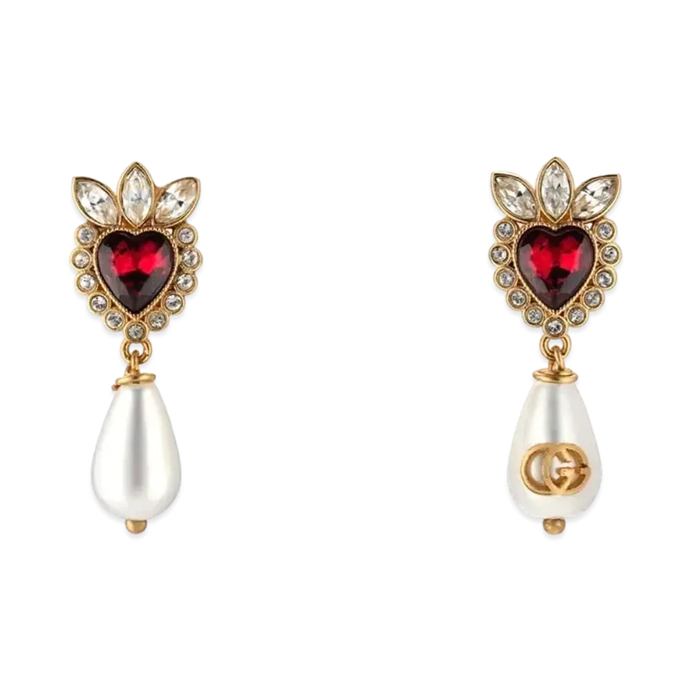 GUCCI Crystal Heart Earrings