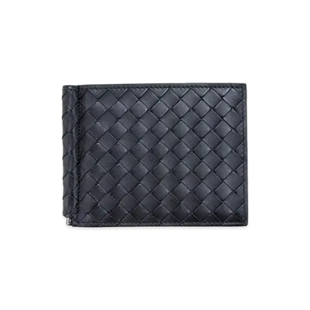 Bottega Veneta Intrecciato Calfskin Bi-fold Wallet Money Clip "Black"