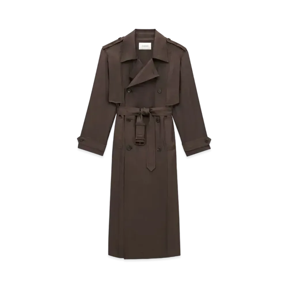 Saint Laurent Women's Trench Coat in Silk "Marron"