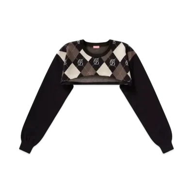 Blackeyepatch B Emblem Argyle Knit Bolero Sweater "Black"