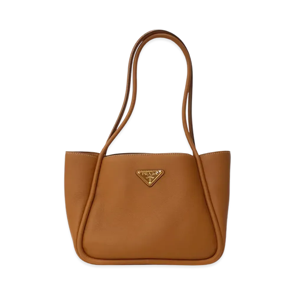 PRADA Triangle Soft Grain Leather Mini Tote Bag "Brown"