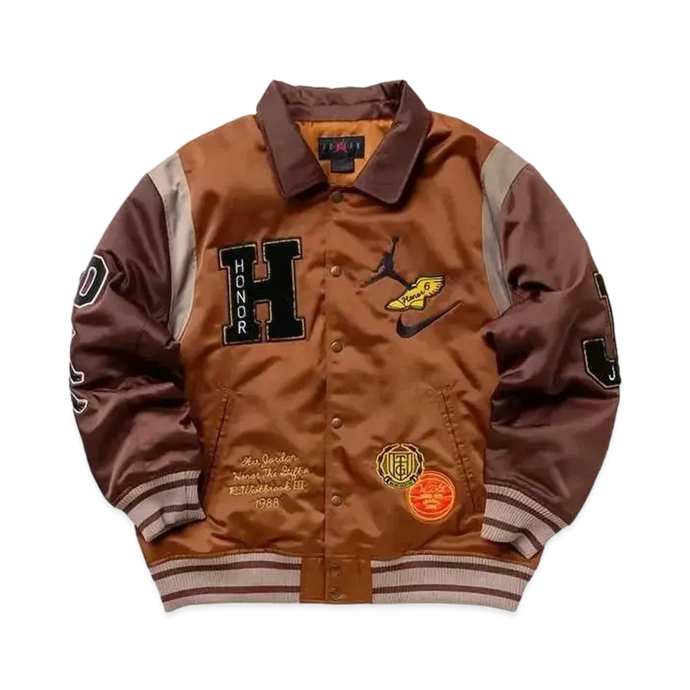 Jordan x Honor The Gift Varsity Jacket "Pecan/Moon Fossil"