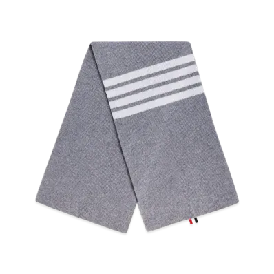 THOM BROWNE Full Needle Ribbed Scarf White 4-BAR Stripe Cashmere