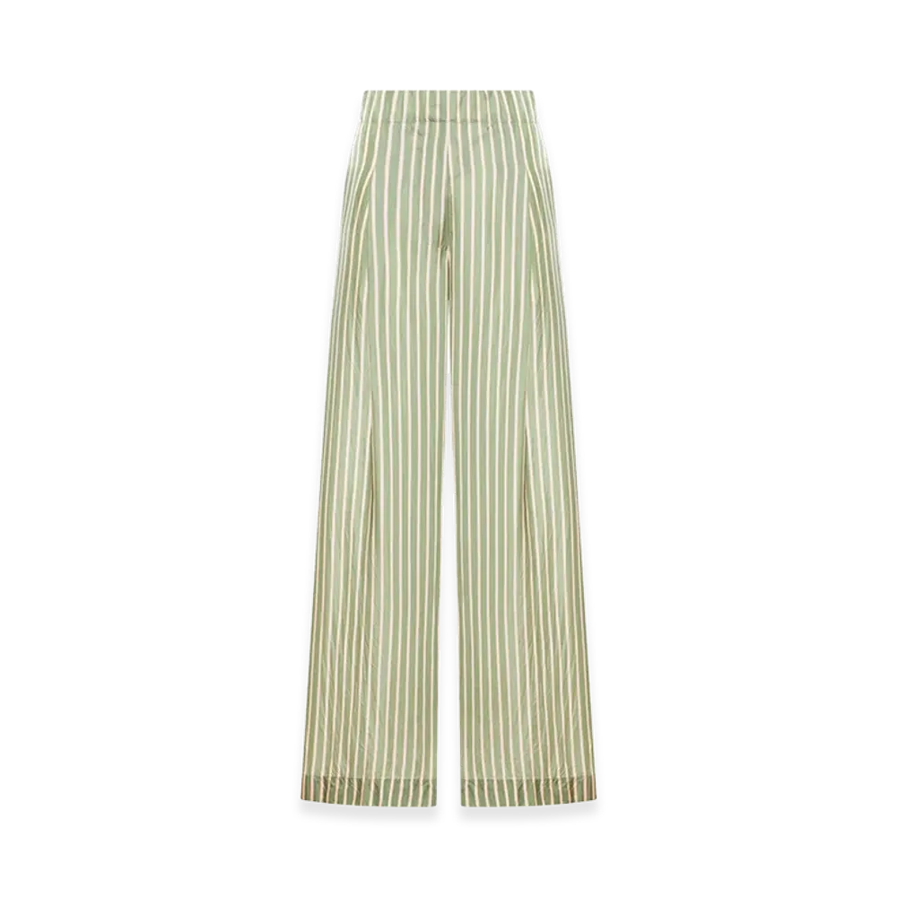DRIES VAN NOTEN Women's Wide-Leg Cupro Trousers with A Wrinkled Effect "Green"