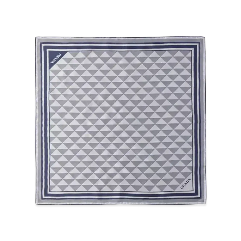 PRADA Printed Silk Scarf "Navy/Off White"