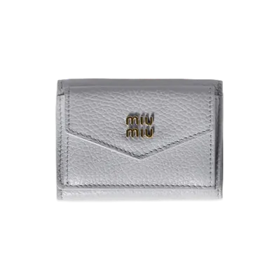MIU MIU Vitello Daino Leather Wallet "Pearl Gray"