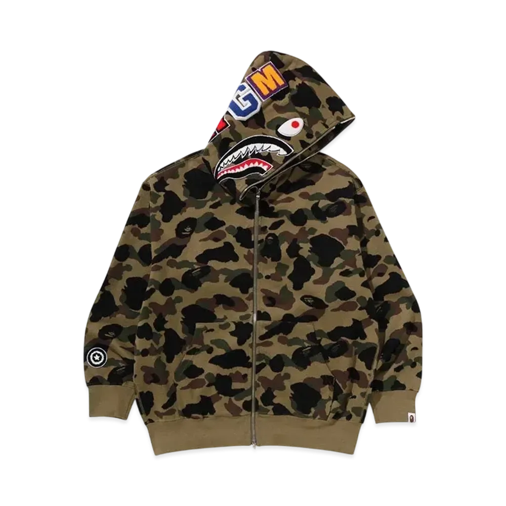 A BATHING APE 1St Camo Jacquard Shark Relaxed Fit Full Zip Hoodie "Green"