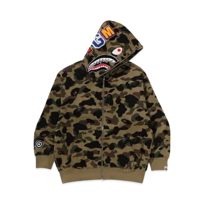 A BATHING APE 1St Camo Jacquard Shark Relaxed Fit Full Zip Hoodie "Green"