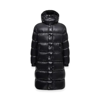 MONCLER Hanoverian Hooded Square-Quilted Long Down Jacket "Black"