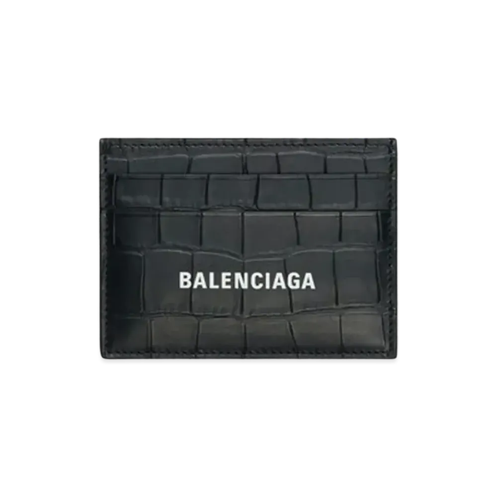 BALENCIAGA Cash Card Holder Matte Crocodile Embossed Calfskin "Black"