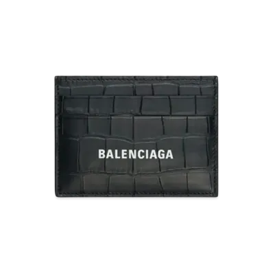 BALENCIAGA Cash Card Holder Matte Crocodile Embossed Calfskin "Black"