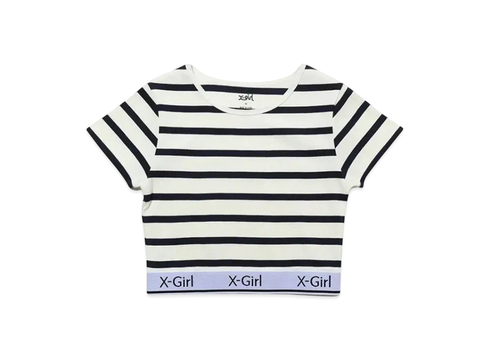 X-Girl Logo And Stripe Cropped S/S Top "Multi"