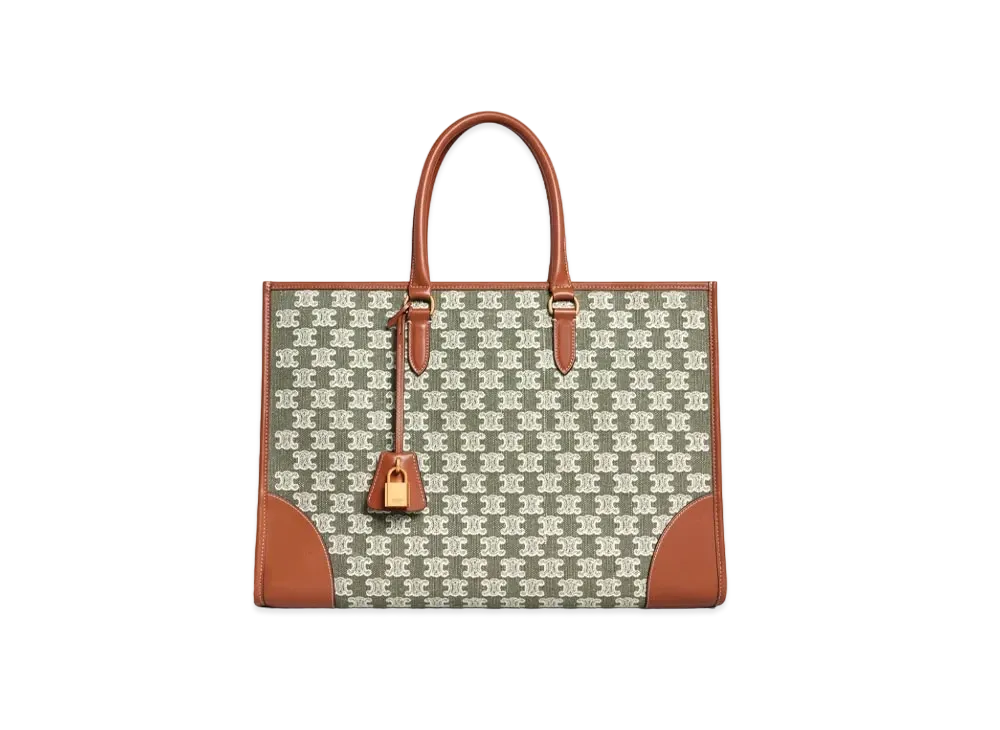 CELINE Horizontal Cabas in Textile with Triomphe Embroidery "Khaki"