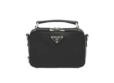 PRADA Brique Saffiano Leather Cross-Body Bag "Black"
