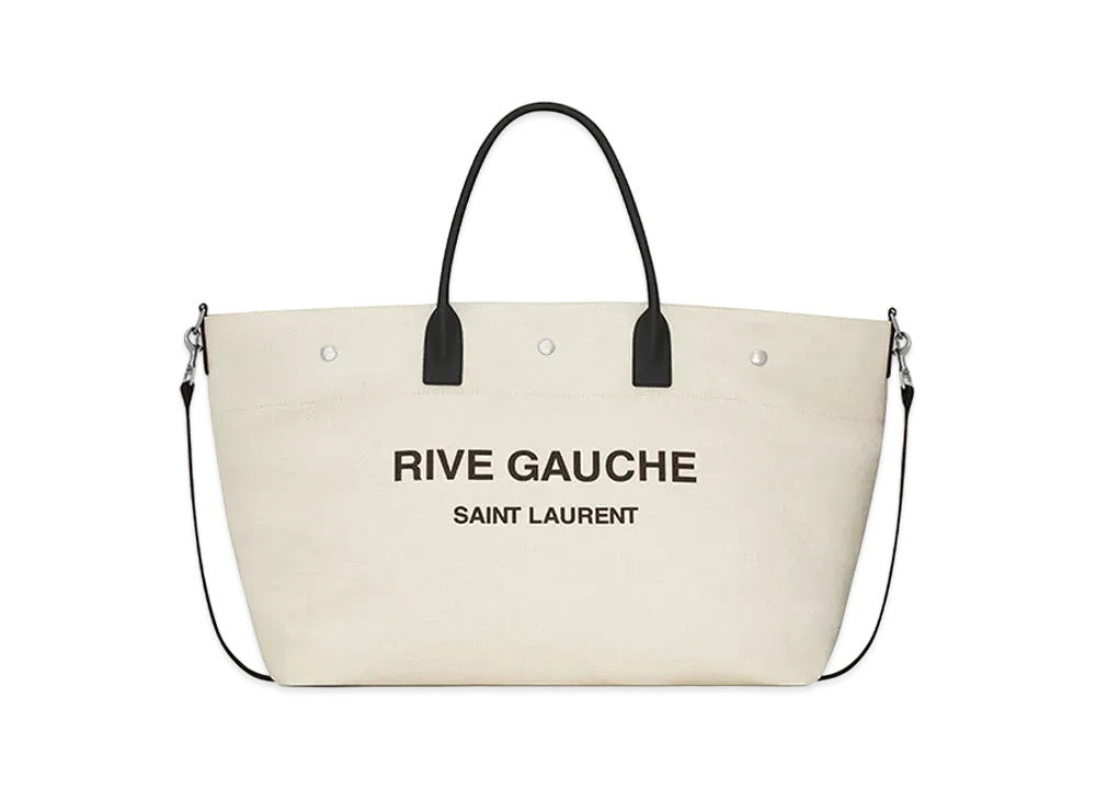 Saint Laurent Rive Gauche Maxi Shopping Bag In Printed Canvas And Smooth Leather "Grege"