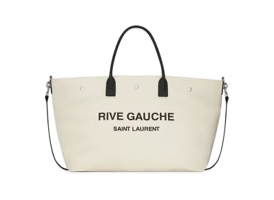 Saint Laurent Rive Gauche Maxi Shopping Bag In Printed Canvas And Smooth Leather "Grege"