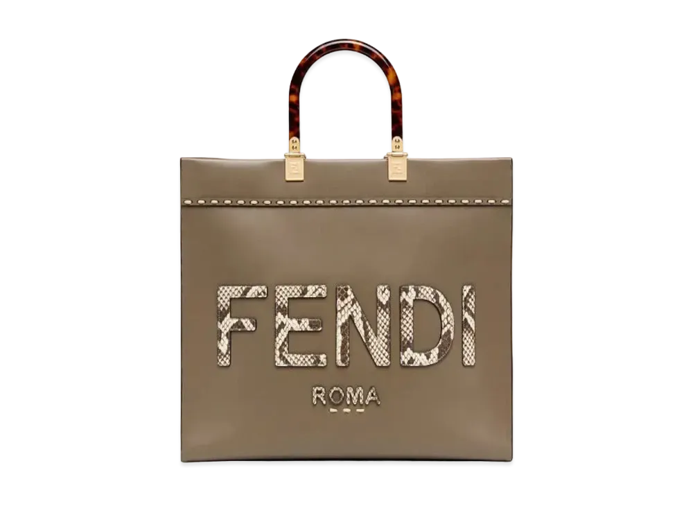 FENDI Sunshine Medium Leather And Elaphe Shopper "Gray"