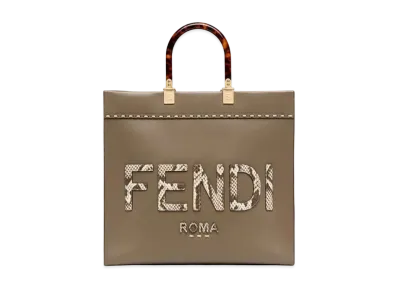 FENDI Sunshine Medium Leather And Elaphe Shopper "Gray"