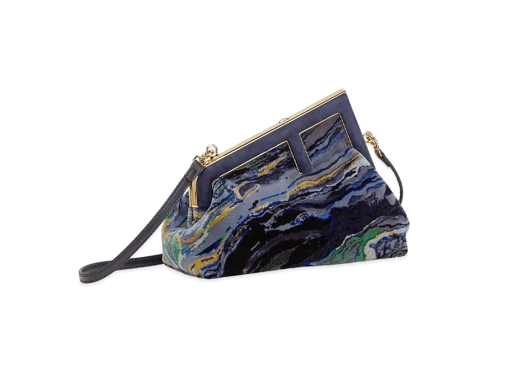 FENDI First Small Marble Fabric Bag "Blue"