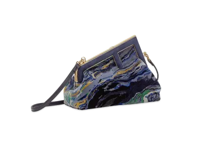 FENDI First Small Marble Fabric Bag "Blue"