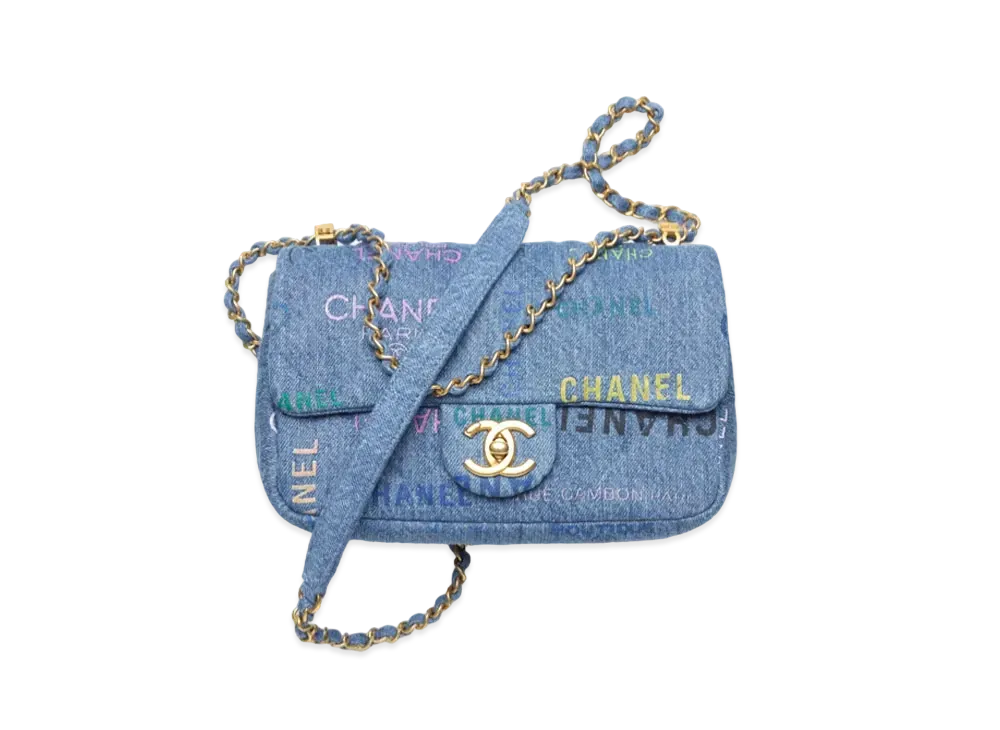シャネル スモール フラップ バッグ プリント デニム 