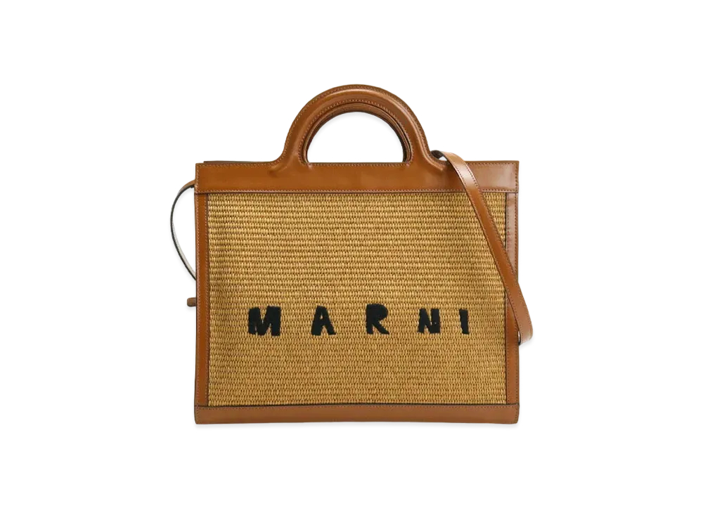 Marni Leather And Raffia Tropicalia Tote Bag "Low Sienna"