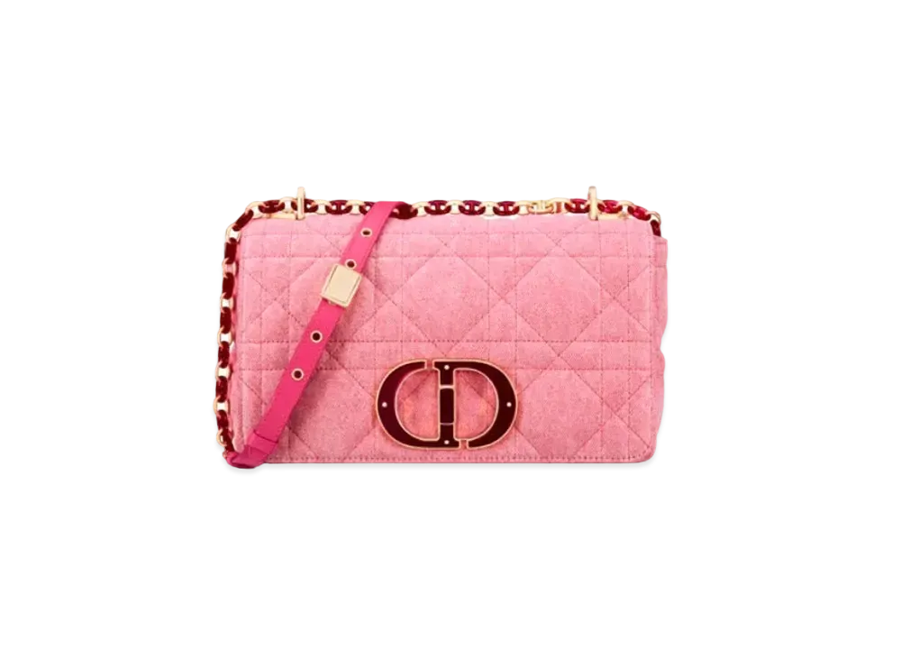 Dior Caro Medium Bag Macro Cannage Denim "Bright Pink"