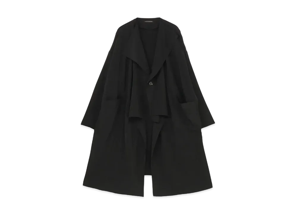 Yohji Yamamoto Y's TRIACETATE POLYESTER de CHINE NO COLLAR BIG COAT "Black"