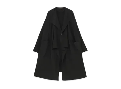 Yohji Yamamoto Y's TRIACETATE POLYESTER de CHINE NO COLLAR BIG COAT "Black"