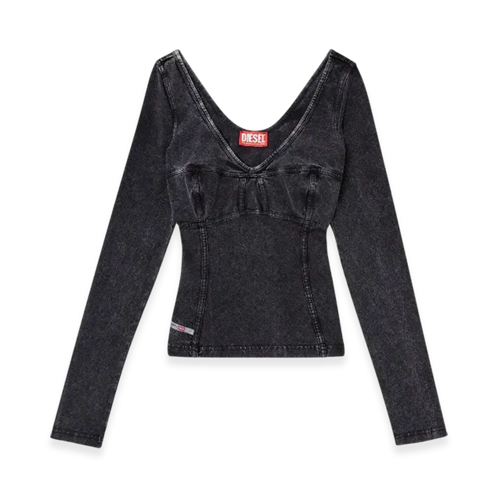 Diesel T-Elin Long-Sleeve Top With Denim Effect "Black"