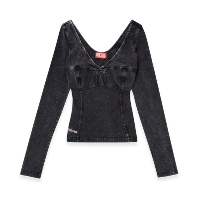 Diesel T-Elin Long-Sleeve Top With Denim Effect "Black"