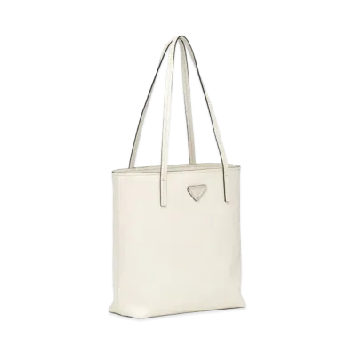 PRADA Small Saffiano Leather Tote Bag "Off White"