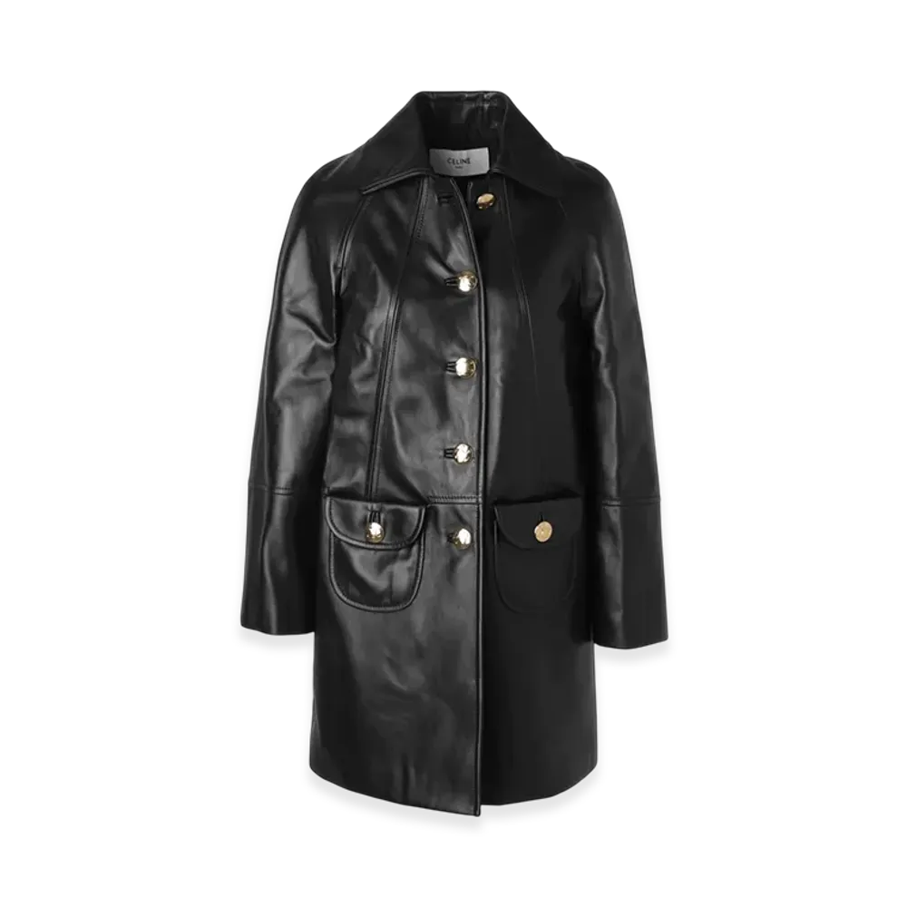 CELINE Leather Coat Claudine Collar Coat "Black"