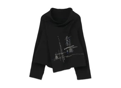 Yohji Yamamoto Y's COTTON LYOCELL FLEECE EMBROIDERY CARDIGAN "Black"