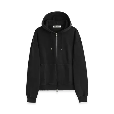 OUR LEGACY L/S Fleece-Lined Plain Full Zip Hoodie "Black"