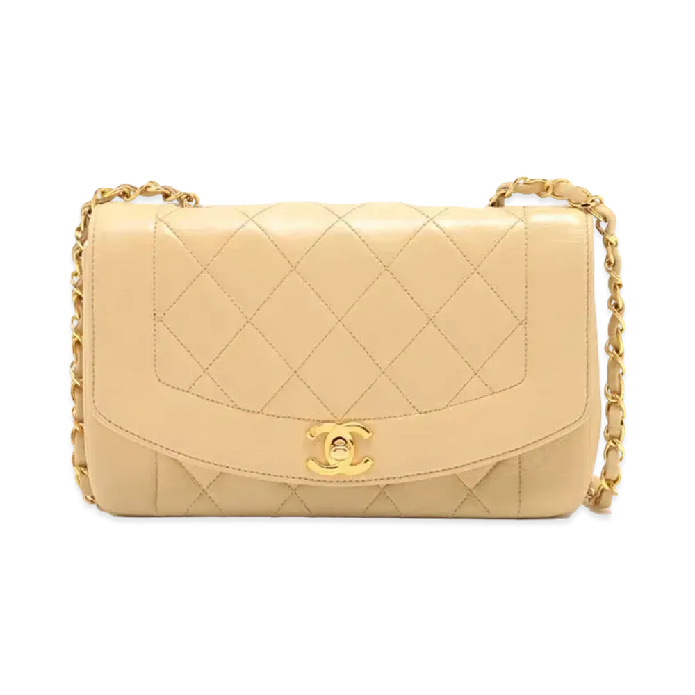 CHANEL Matelasse Diana Flap 22 Chain Shoulder Lambskin "Beige"