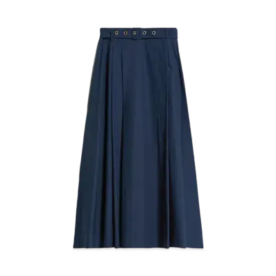Max Mara Gilda Cotton Poplin Pleated Skirt "Midnight Blue"