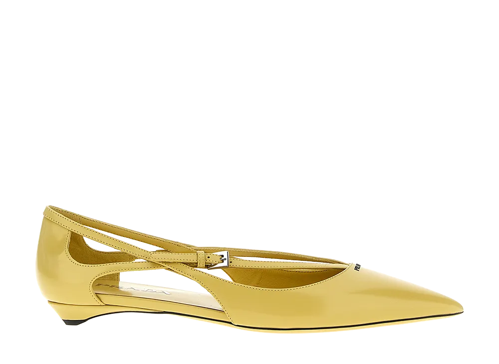 PRADA Women's Logo Leather Ballet Flats "Yellow"