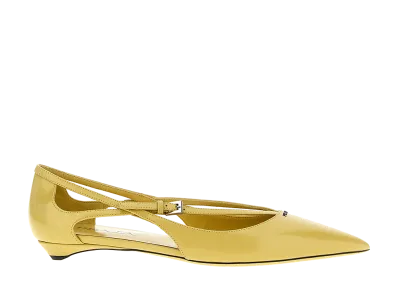 PRADA Women's Logo Leather Ballet Flats "Yellow"