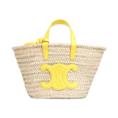 CELINE Teen Triomphe Celine Classic Panier In Palm Leaves And Calfskin "Anis"