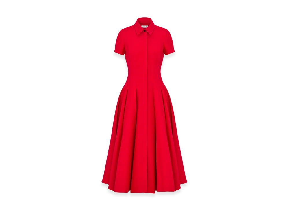 Dior Women's Flared Mid-Length Dress Lightweight Wool Silk "Red"