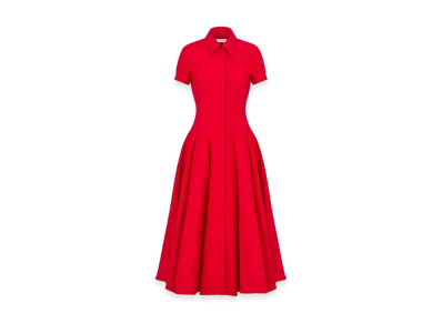 Dior Women's Flared Mid-Length Dress Lightweight Wool Silk "Red"