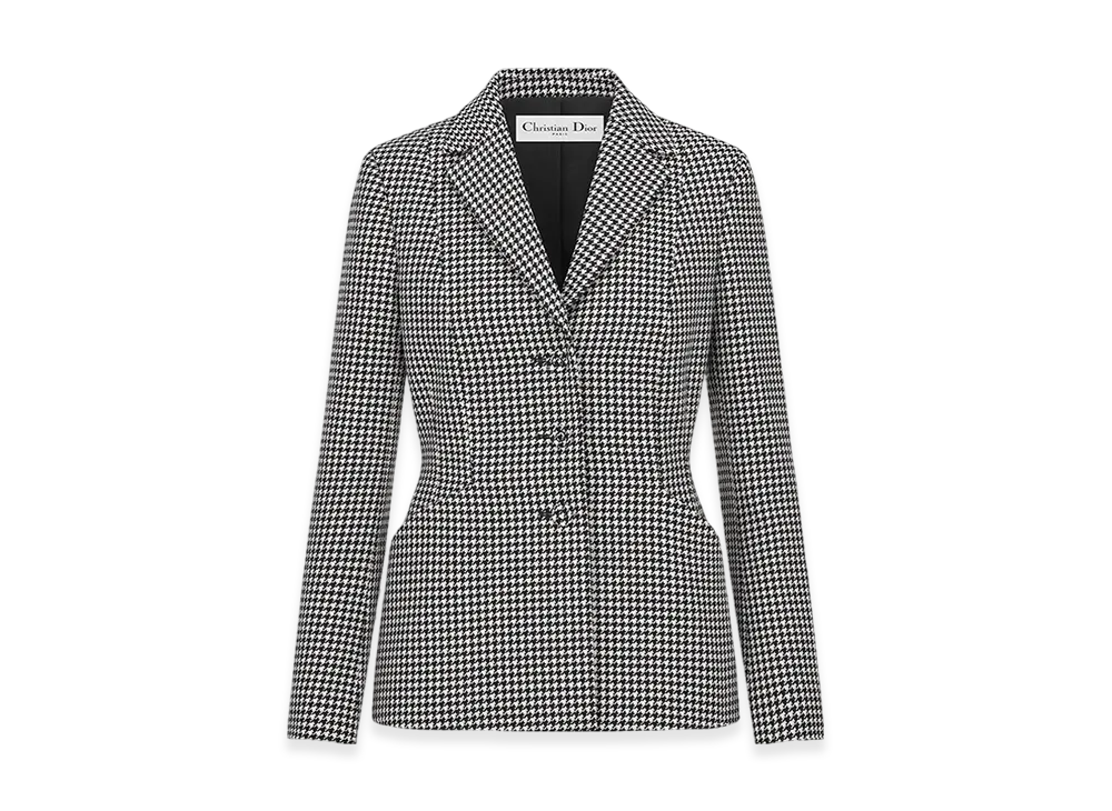 Dior Women's 30 Montaigne Bar Jacket Single Breasted Houndstooth Wool "Black/White"